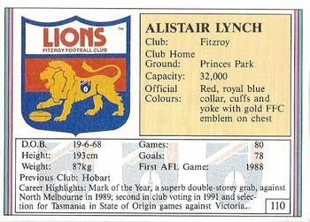 1992 AFL Regina #110 Alastair Lynch Back